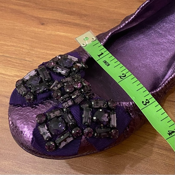 TORY BURCH Azalea Jeweled Bow Metallic Purple Ballerina Ballet Flats Size 8.5M - Picture 7 of 16